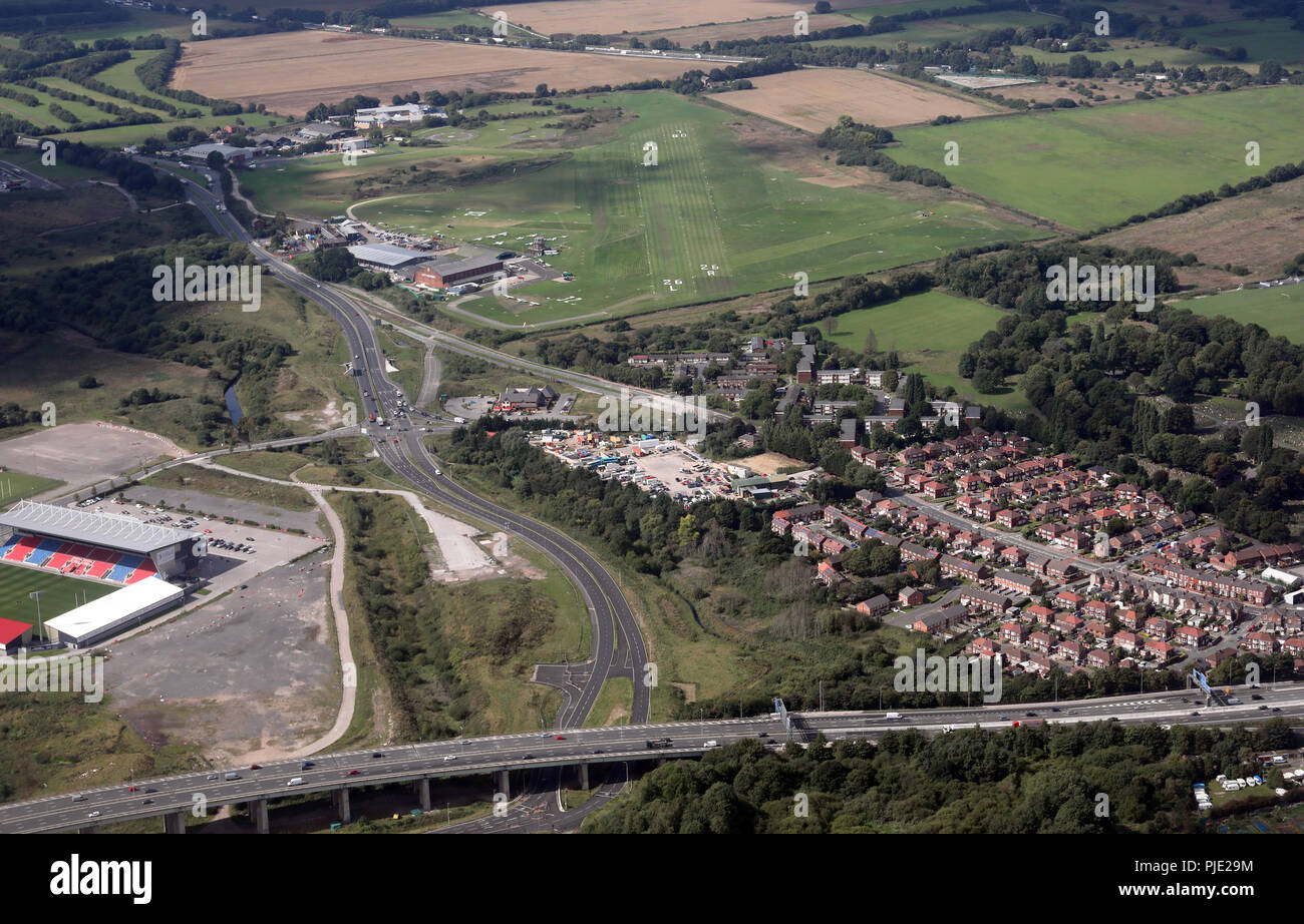 Luftaufnahme von Manchester City Airport oder Barton Flugplatz wie es öfter bekannt Stockfoto