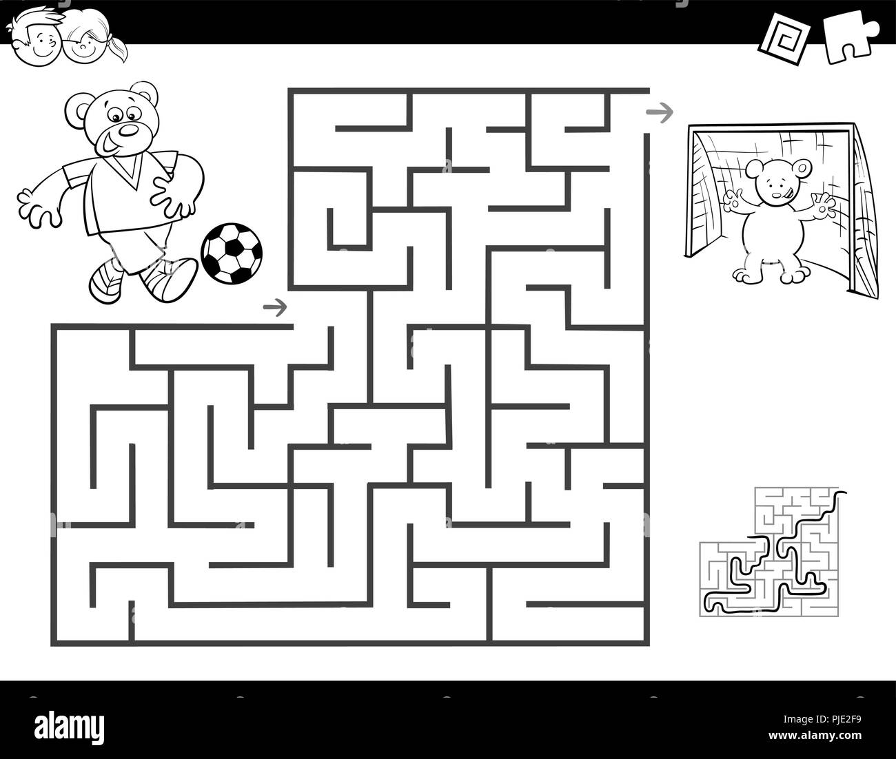 Schwarze und Weiße Cartoon Illustration für Bildung Labyrinth oder ...