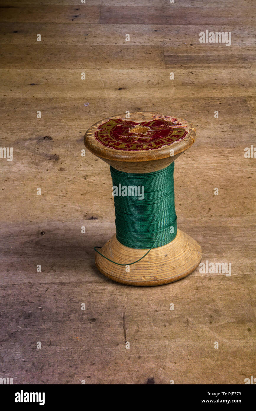 Haspel mit grün Baumwolle Baumwolle Stockfoto
