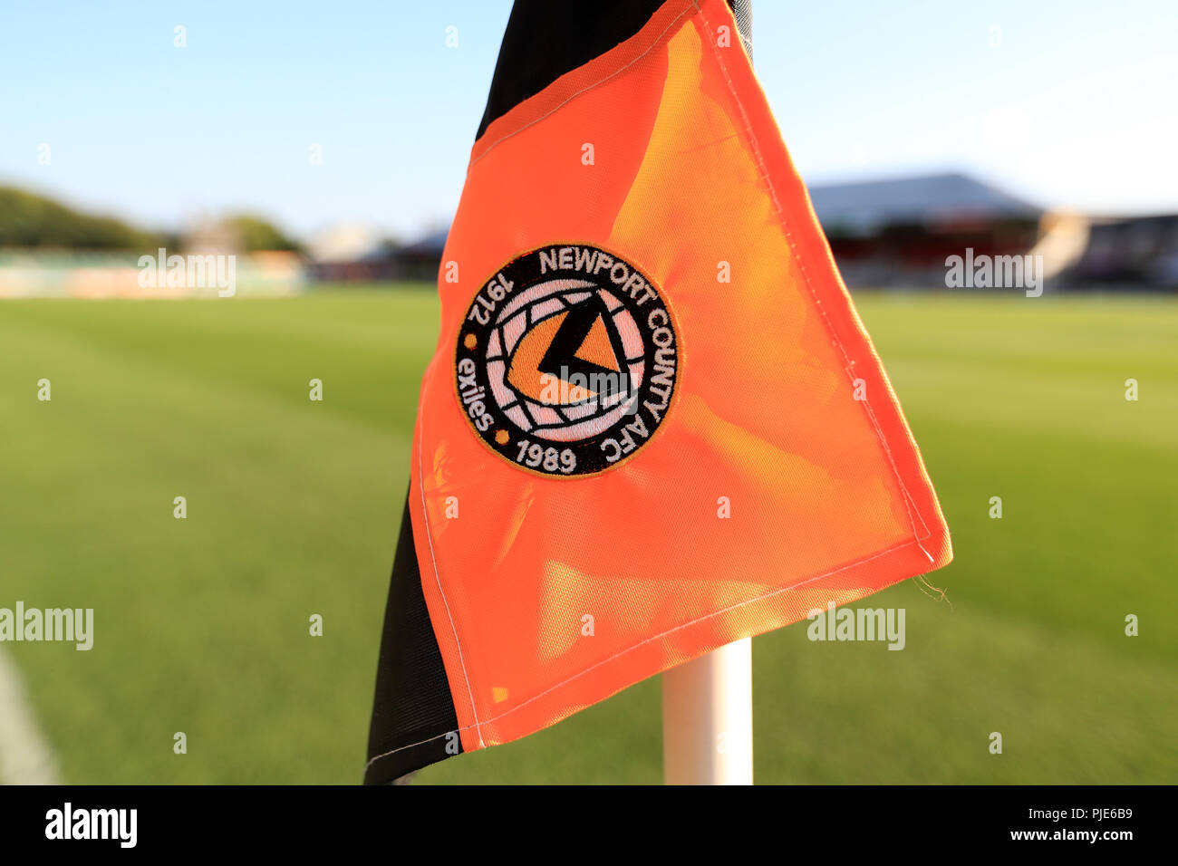 Allgemeine Ansicht des Newport County AFC Eckfahne Stockfoto