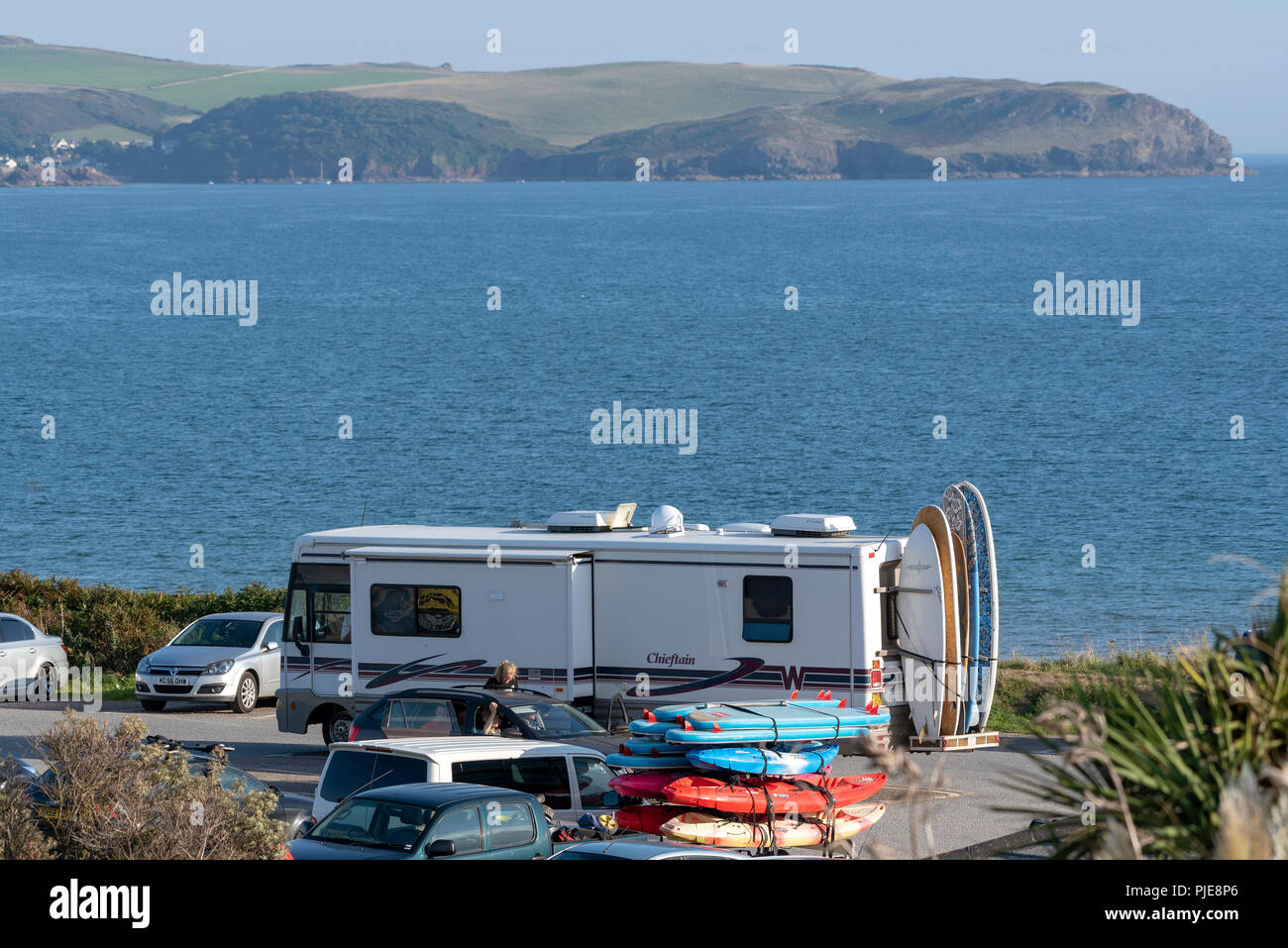 Reisemobil Urlaub in Bigbury on Sea in South Devon, England, Großbritannien Stockfoto