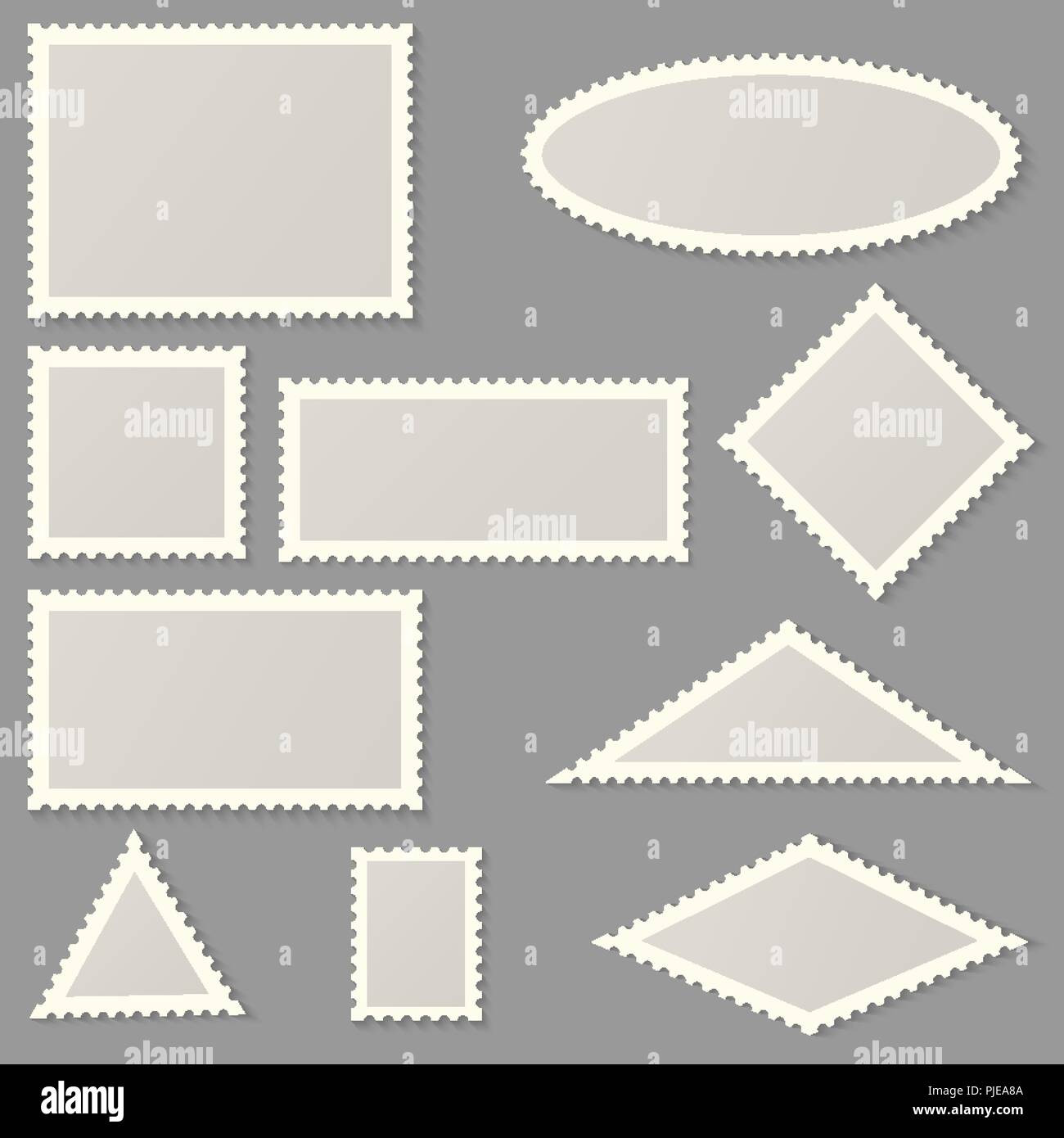 Briefmarken in verschiedenen Formen und Größen Stock Vektor