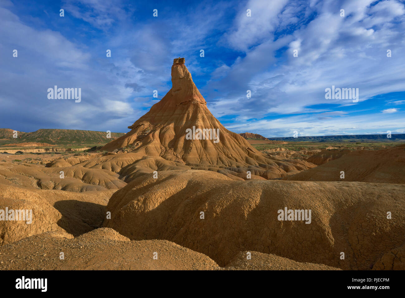 Typische Rock Formation, Naturpark Bardenas Reales, Spanien Stockfoto