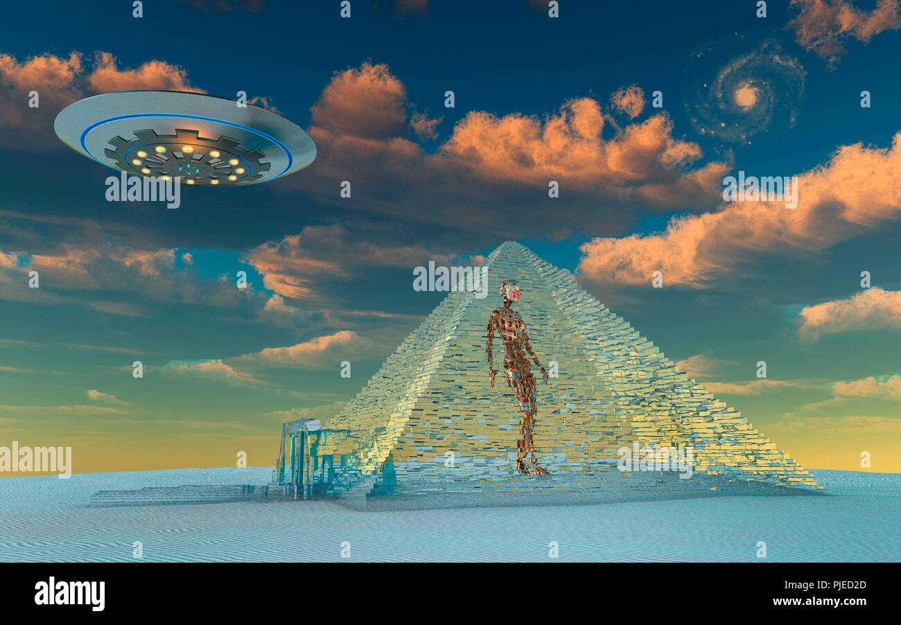 Alien Technologie verwendet, um die alten ägyptischen Pyramiden zu bauen. Stockfoto