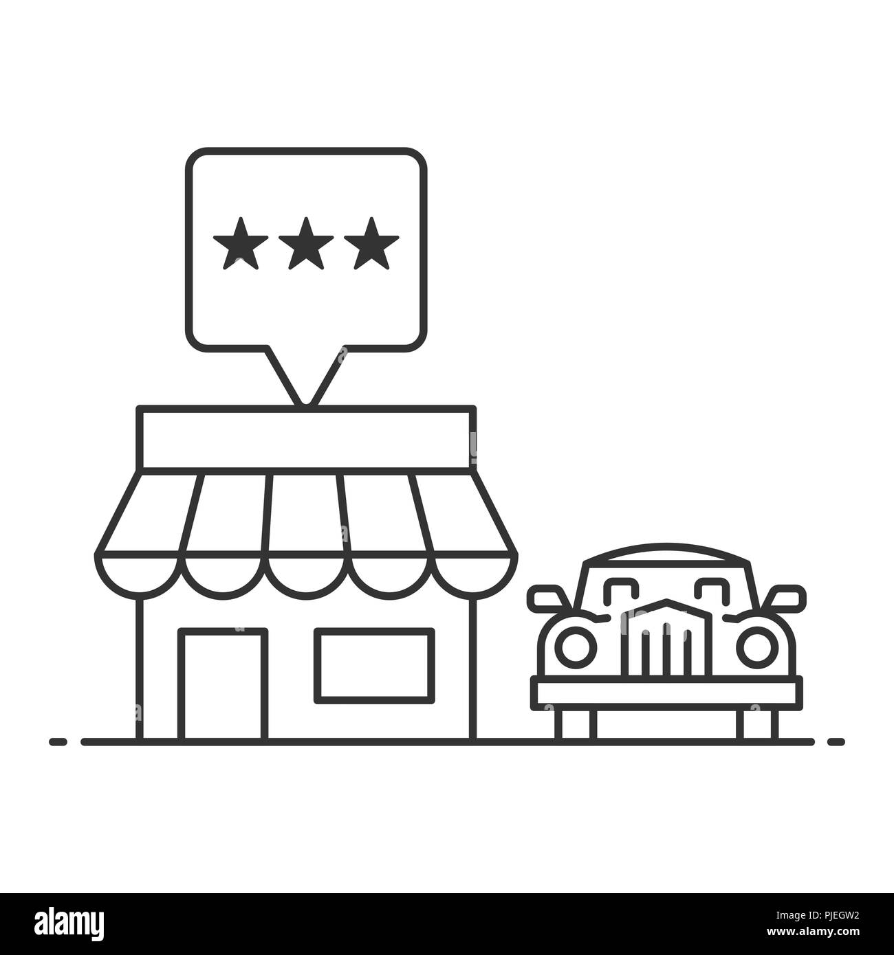 Auto geparkt nächsten Shop mit Sterne für den Einzelhandel Stock Vektor