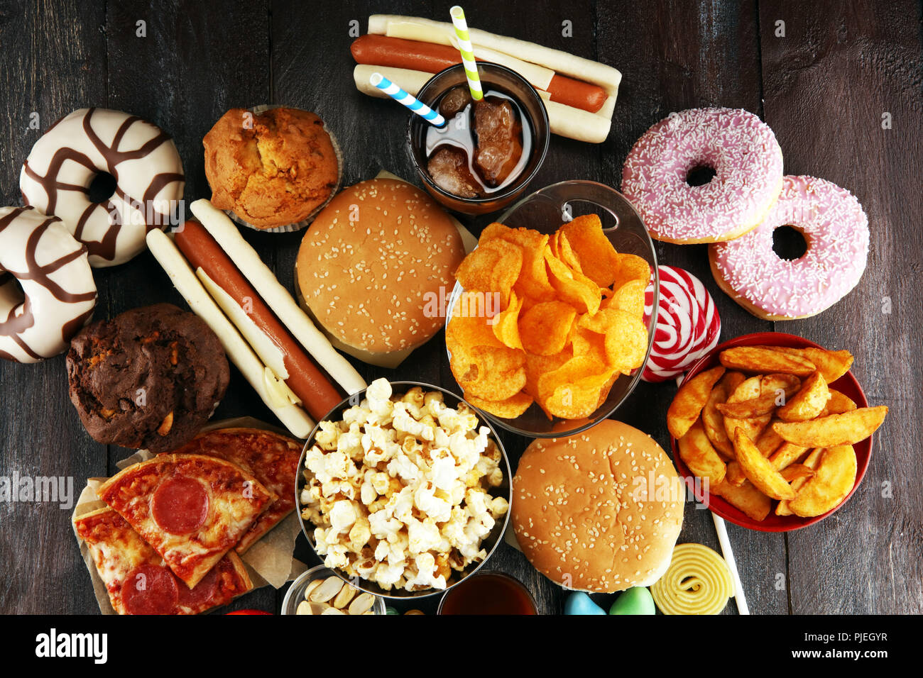 Ungesunde Produkte Essen Schlecht Fur Abbildung Haut Herz Und