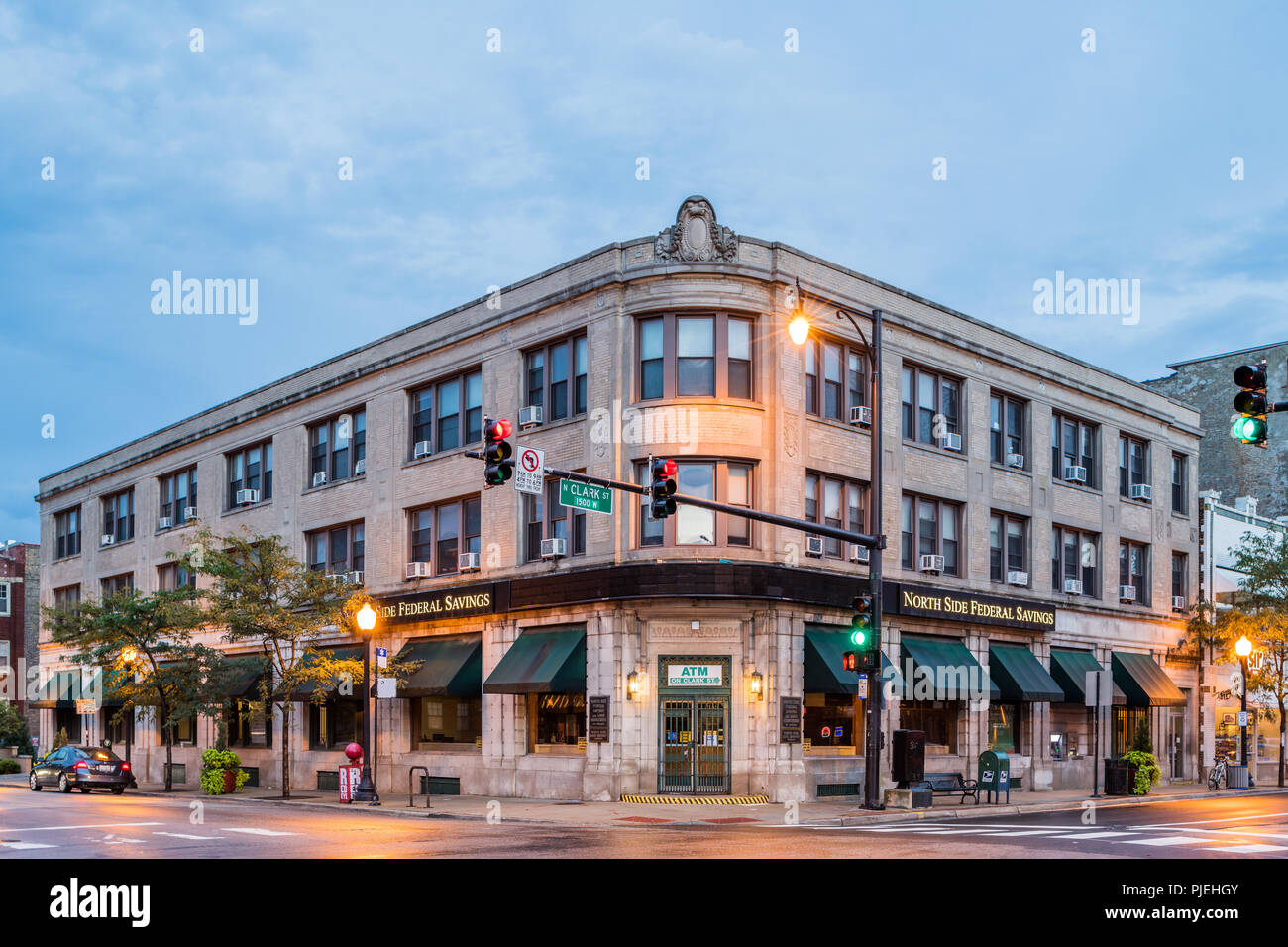 Historische abgelegenen Bank Gebäude im Andersonville Nachbarschaft Stockfoto