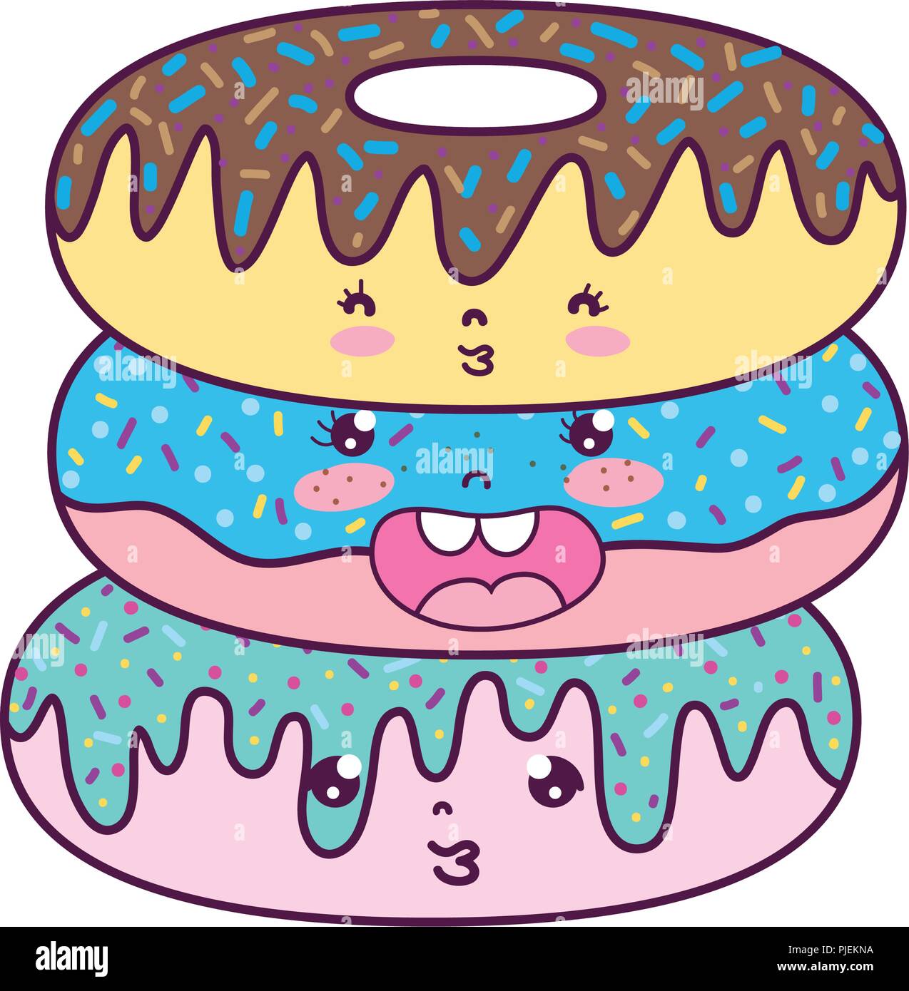 Kawaii Suss Donuts Gesichtsausdruck Stock Vektorgrafik Alamy