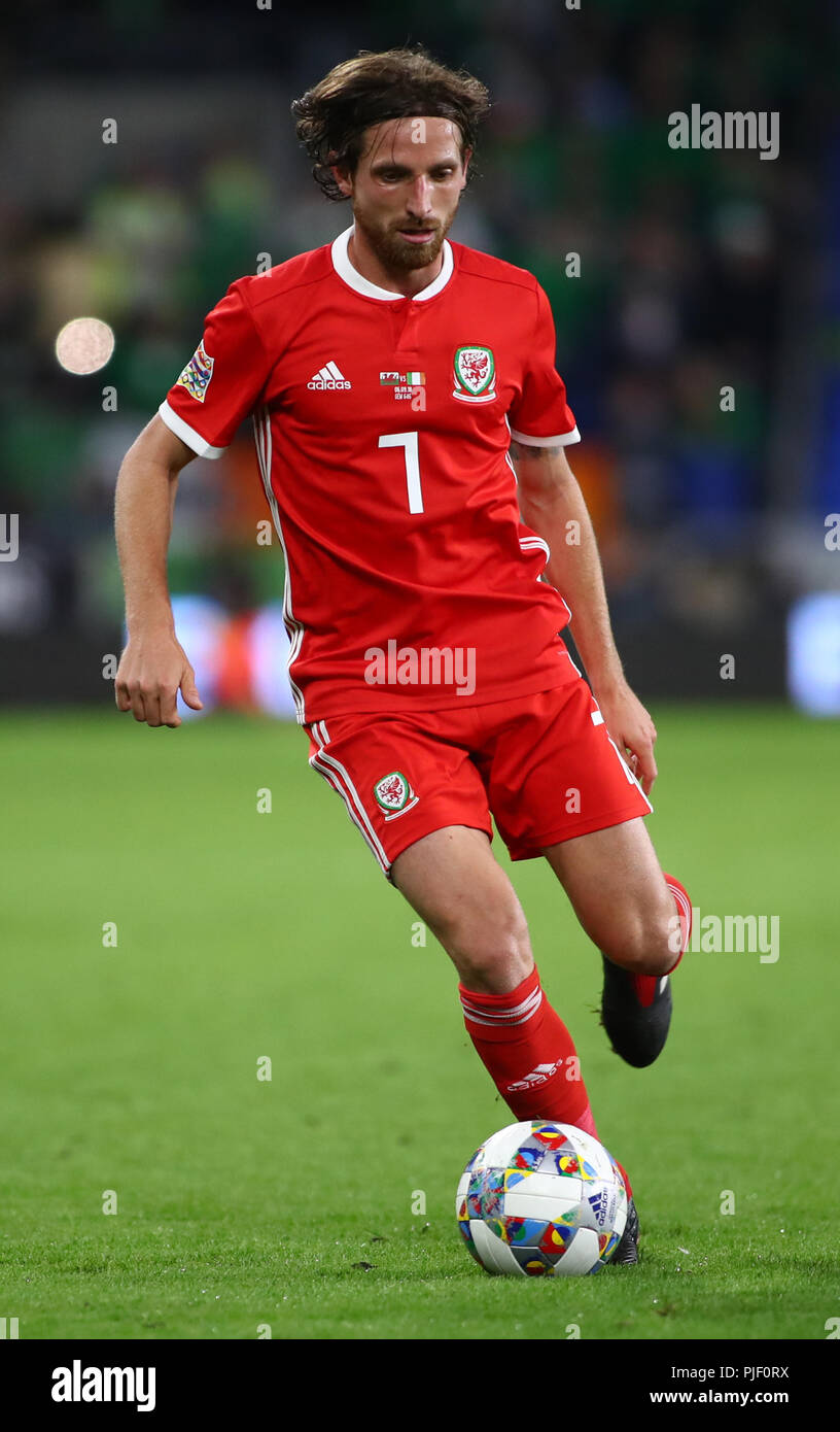 Cardiff City Stadium, Cardiff, UK. 6. Sep 2018. UEFA Nationen Liga Fußball, Wales gegen Republik Irland; Joe Allen von Wales Credit: Aktion plus Sport/Alamy leben Nachrichten Stockfoto