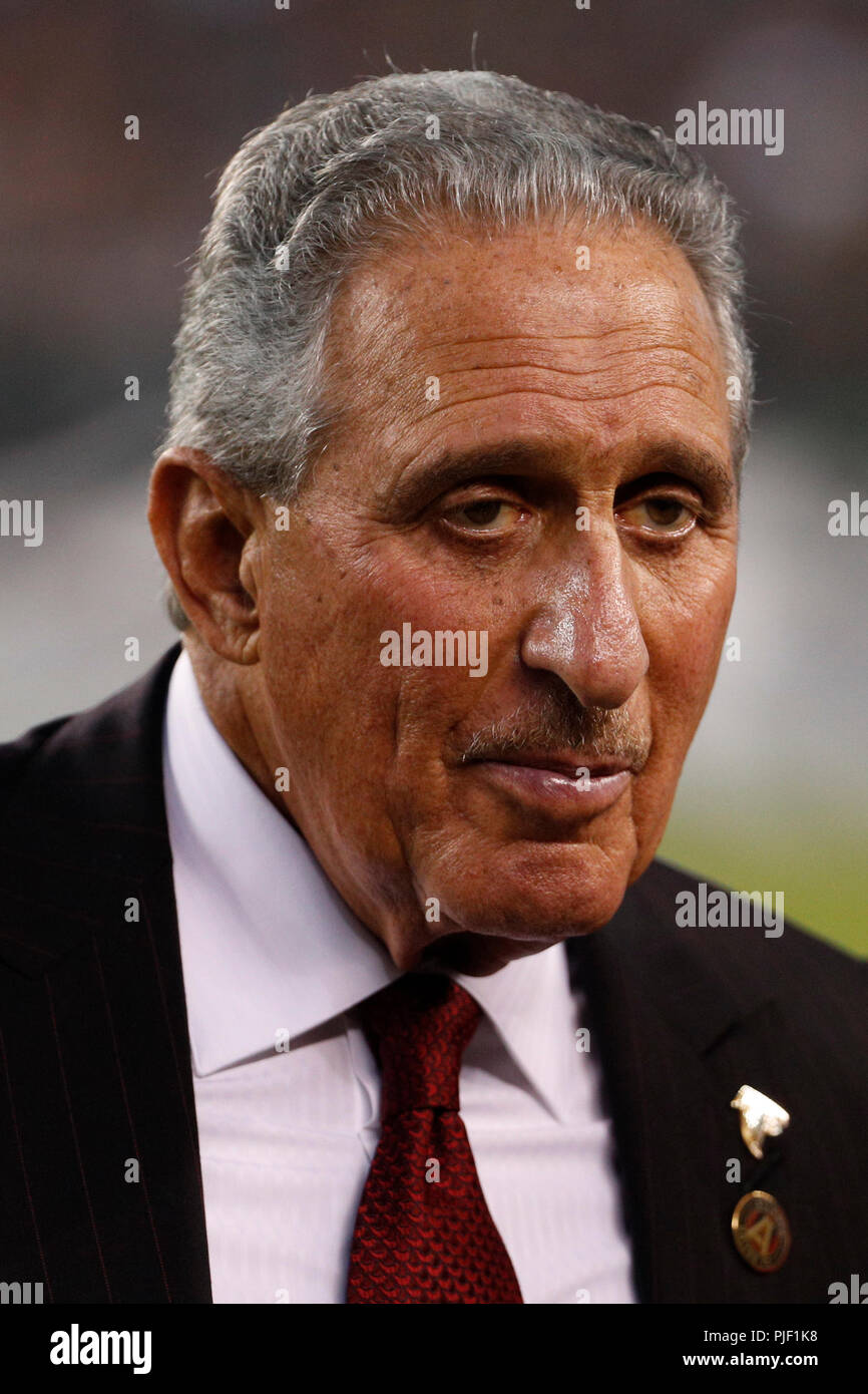 Philadelphia, Pennsylvania, USA. 6. Sep 2018. Atlanta Falcons Inhaber Arthur leer aussieht auf vor der NFL Spiel zwischen den Atlanta Falcons und die Philadelphia Eagles am Lincoln Financial Field in Philadelphia, Pennsylvania. Christopher Szagola/CSM/Alamy leben Nachrichten Stockfoto