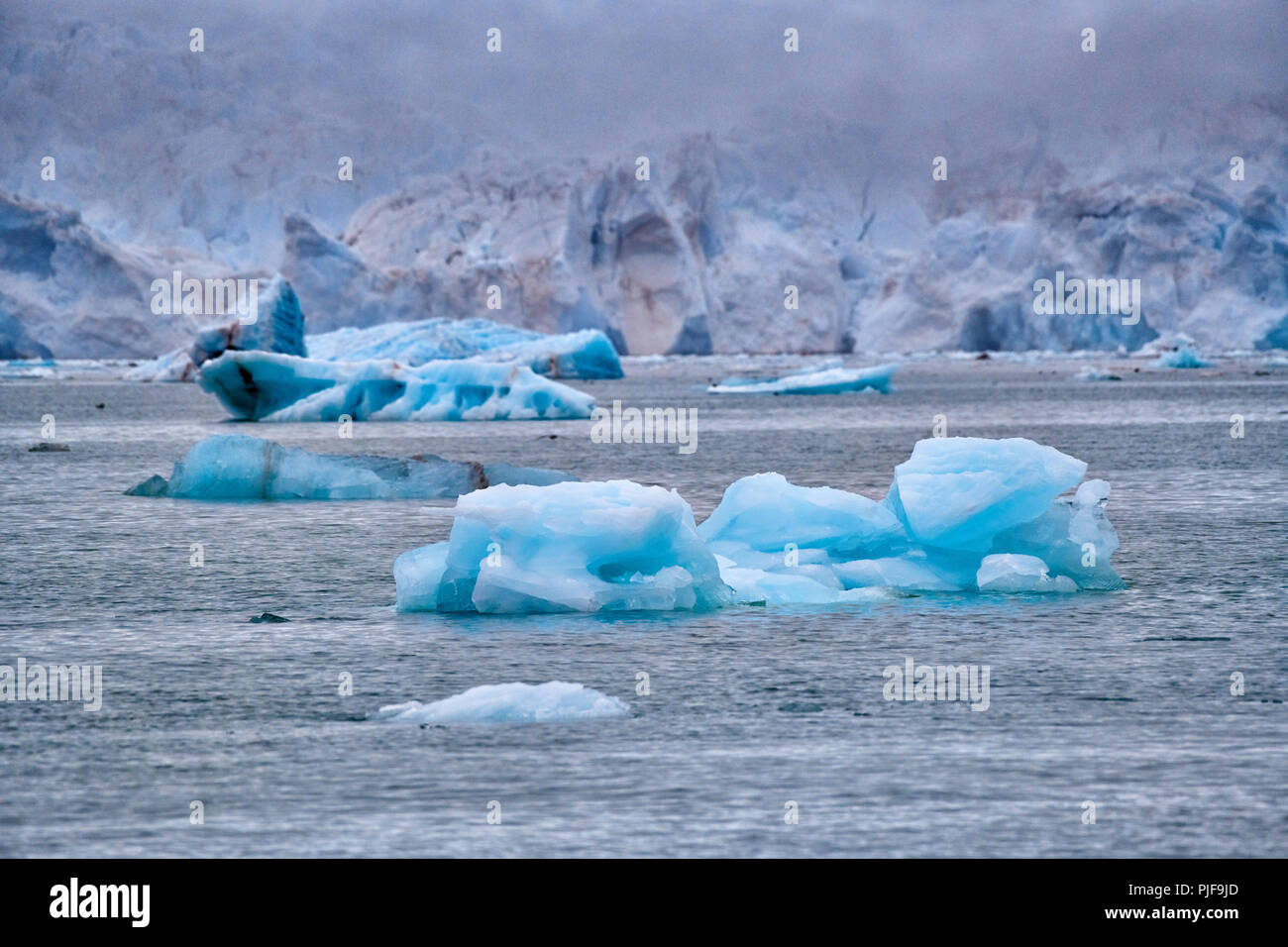 National Geographic, Straße tripblue Eis der Gletscher Kronebreen oder Krone, Kongsfjord, Ny-Ålesund, Spitzbergen oder Spitzbergen, Europa Stockfoto