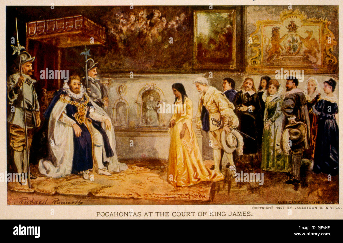 Pocahontas am Hof von König James von Richard Rummels Stockfoto