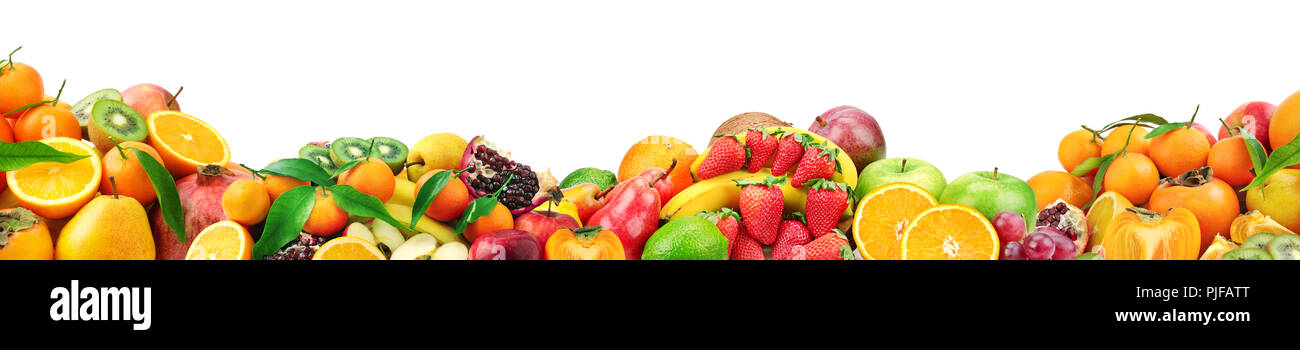 Frische, gesunde Früchte für Projekt auf weißem Hintergrund. Freier Platz für Text. Stockfoto