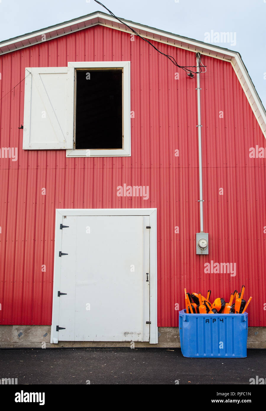 Red angeln Schuppen auf den Docks an der Französische Fluss, Prince Edward Island Stockfoto