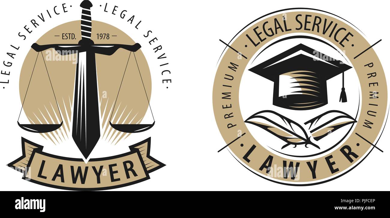 Rechtsanwalt, Kanzlei Logo oder Label. Legal Services, Gerechtigkeit Symbol. Vektor Stock Vektor