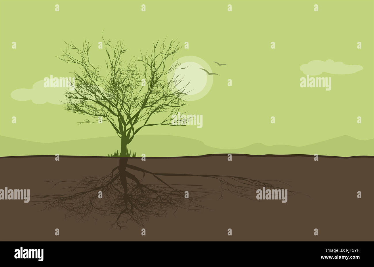 Ein Bild von einer Landschaft mit einem Baum Stockfoto