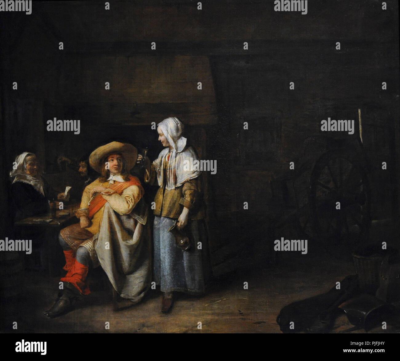 Pieter de Hooch (1629-1684). Niederländisch Golden Age Maler. Offizier und zwei Spieler, 1652-1655. Wallraf-Richartz-Museum. Köln. Deutschland. Stockfoto