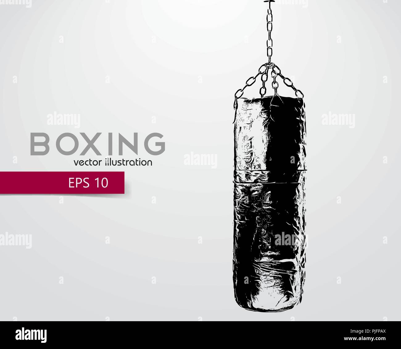 Boxsack Silhouette. Hintergrund und Text auf einem separaten Layer, Farbe kann mit einem Klick geändert werden. Boxer. Boxen. Boxsack Silhouette Stock Vektor