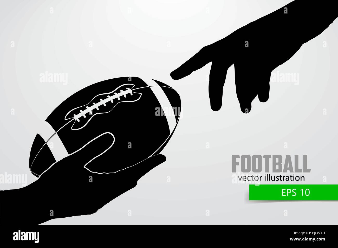 Hand hält der rugby ball, Silhouette. Rugby. American Football Stock Vektor