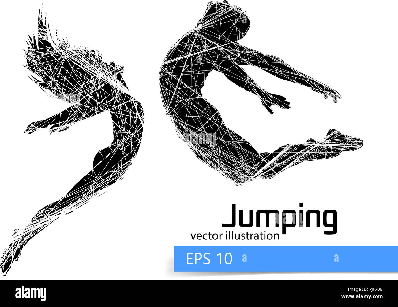 Silhouette einer springen Mann und Mädchen. Text auf einem separaten Layer, Farbe kann mit einem Klick geändert werden. Stock Vektor