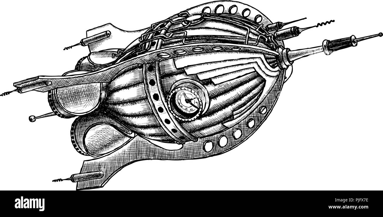 Steampunk Rakete. Vector Illustration. Von Hand bemalt Stock Vektor