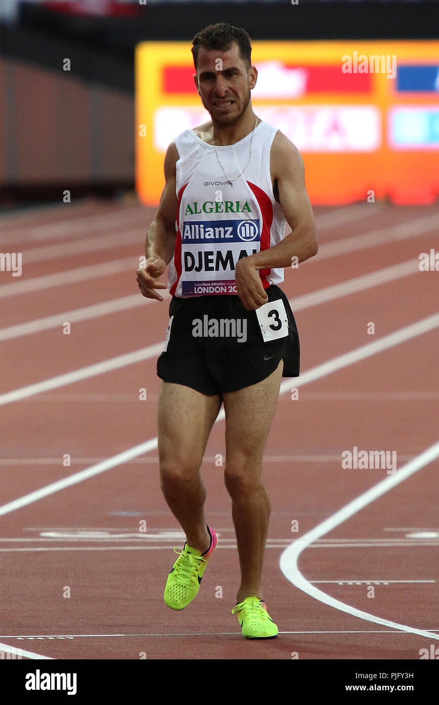 Madjid DJEMAI von Algerien in der Männer 800 m T38 heizt auf der Welt Para Meisterschaften in London 2017 Stockfoto