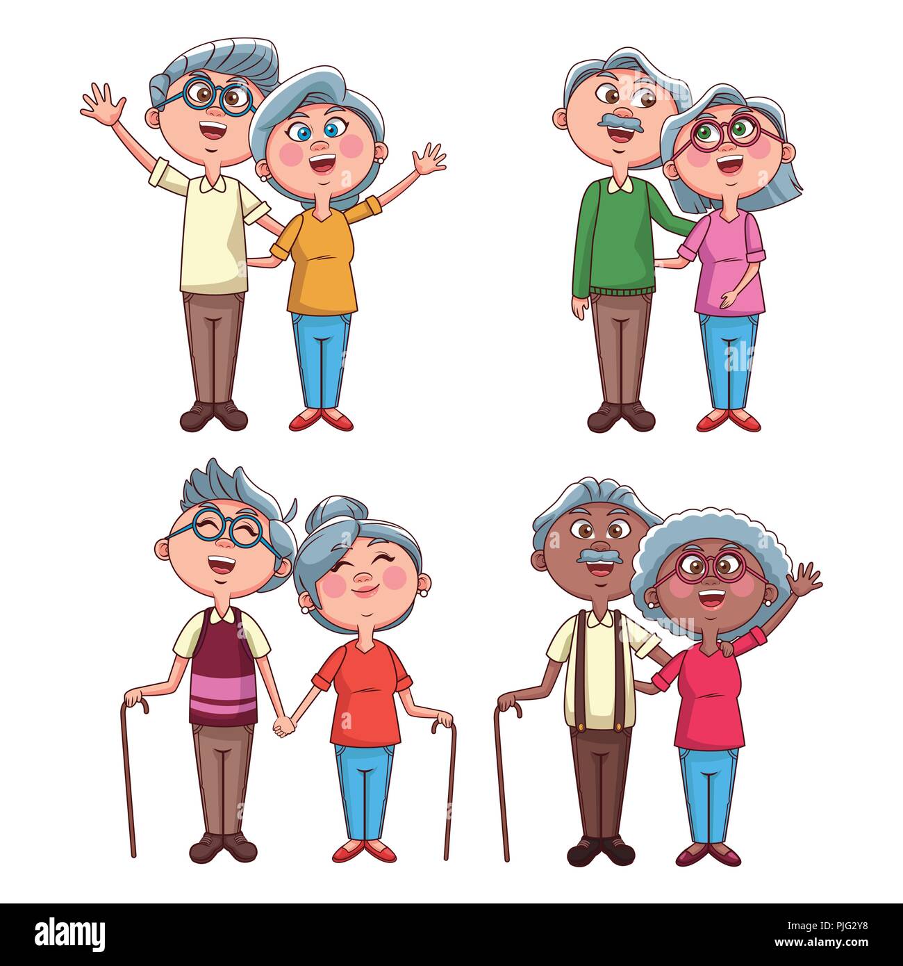 Satz von grandarents Paare cartoons Stock Vektor