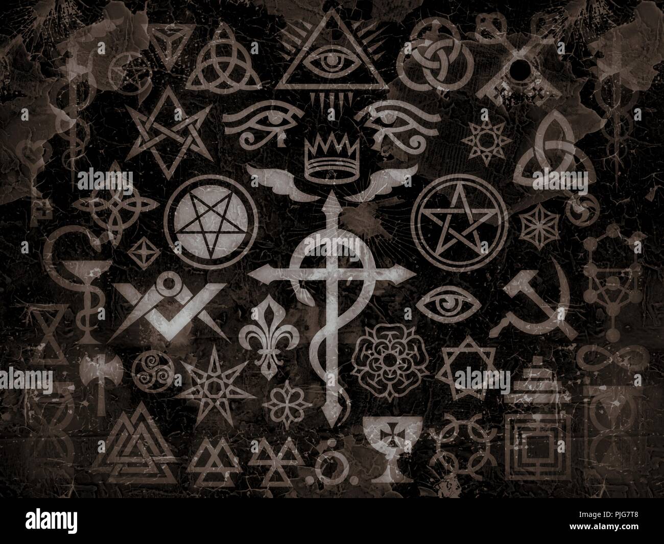 Mittelalterliche Okkulten Zeichen Und Magie Stempel Siegel Schlosser Knoten Mystische Symbole Der Illuminaten Freimaurer Rituale Und Schwarzer Magie Vintage Grime Bearbeiten Stockfotografie Alamy