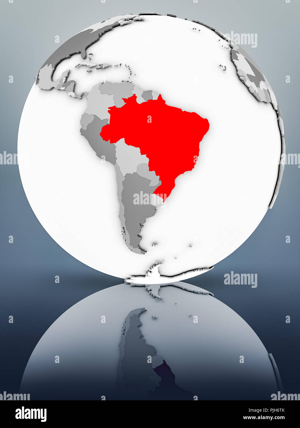 Brasilien auf einfachen grauen Kugel auf glänzende Oberfläche. 3D-Darstellung. Stockfoto