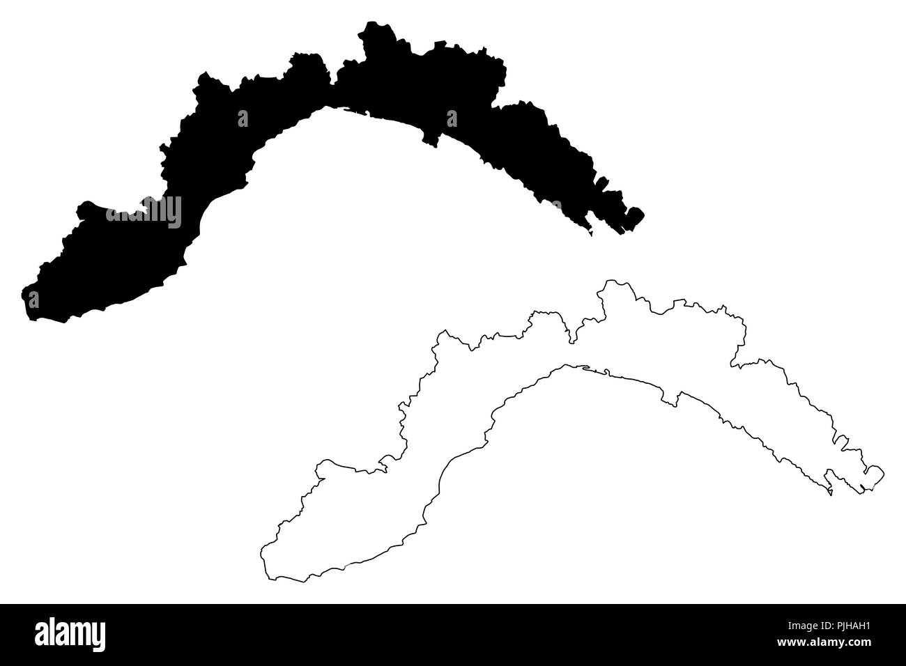 Ligurien (Autonome Region Italiens) Karte Vektor-illustration, kritzeln Skizze Ligurien Karte Stock Vektor