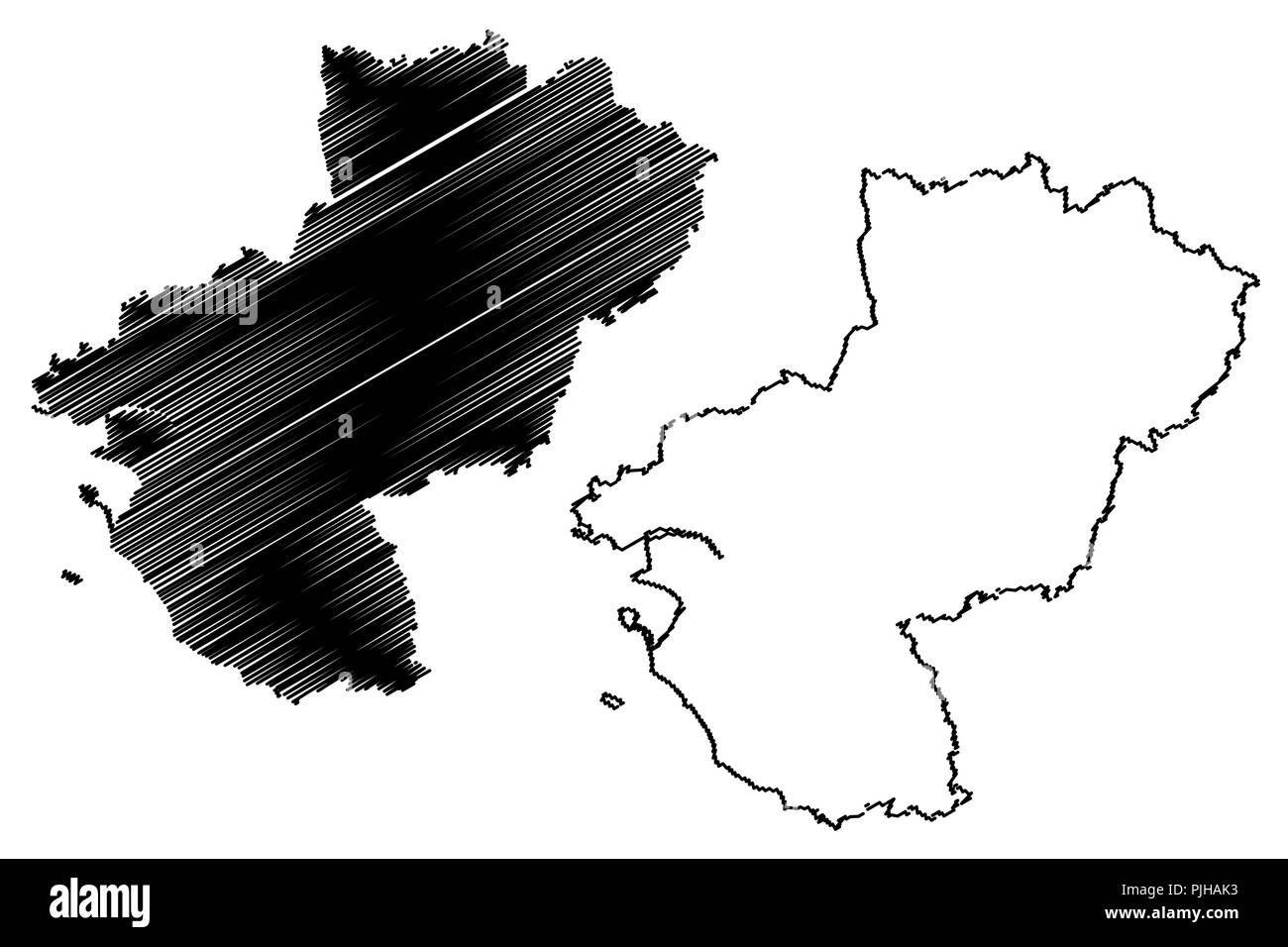 Pays de la Loire (Frankreich, administrative region, Pays de la Loire) Karte Vektor-illustration, kritzeln Skizze Pays de la Loire Karte Stock Vektor
