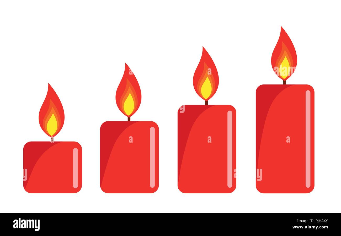 Vier rote beleuchtete Advents Kerze weißer Hintergrund Vektor-illustration EPS 10. Stock Vektor