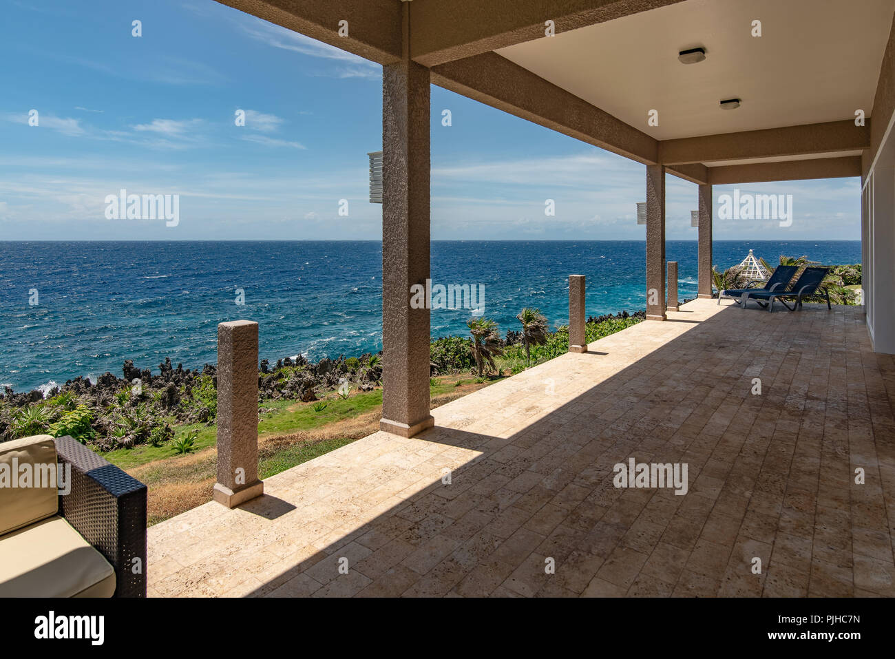 Luxury Caribbean Resort Blick von der Veranda Stockfoto