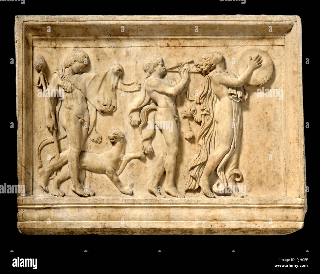Eine Maenad und zwei Satyrn in einem Dionysische Prozession (Roman, c 100 AD) von der Villa Quintiliana an der Via Appia. (Ausschnitt) British Museum, Bloomsbury, L Stockfoto