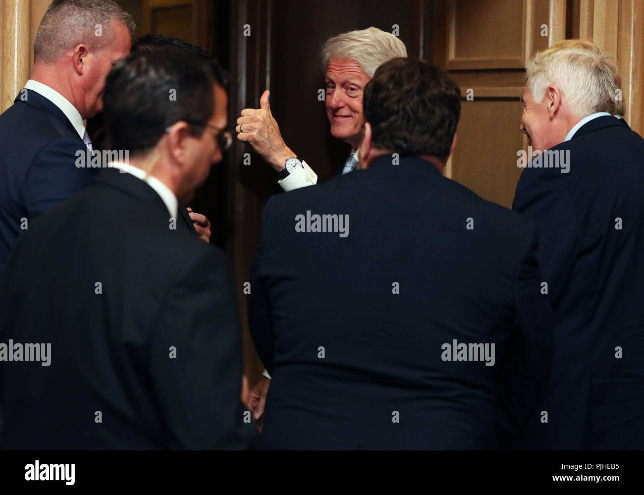 Der ehemalige US-Präsident Bill Clinton bei einer Rede auf einer Konferenz in Dublin weltweit betreffen. Stockfoto