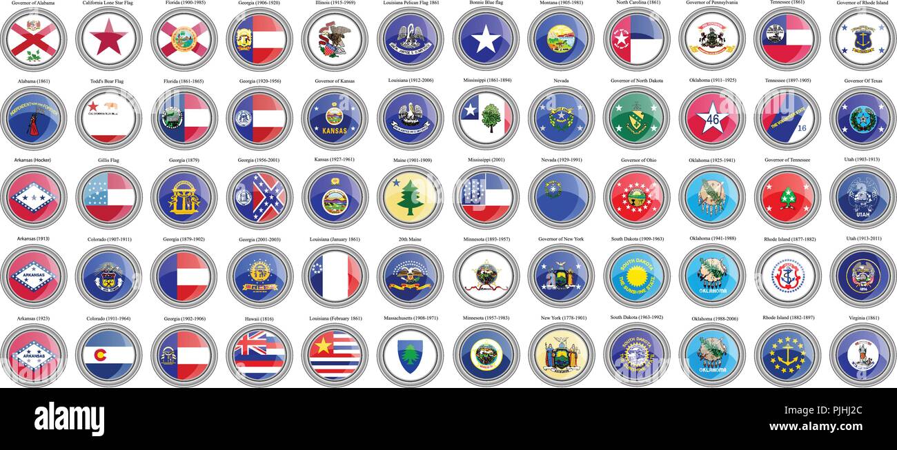 Reihe von Icons. Staaten der USA Fahnen. Vektor. Stock Vektor