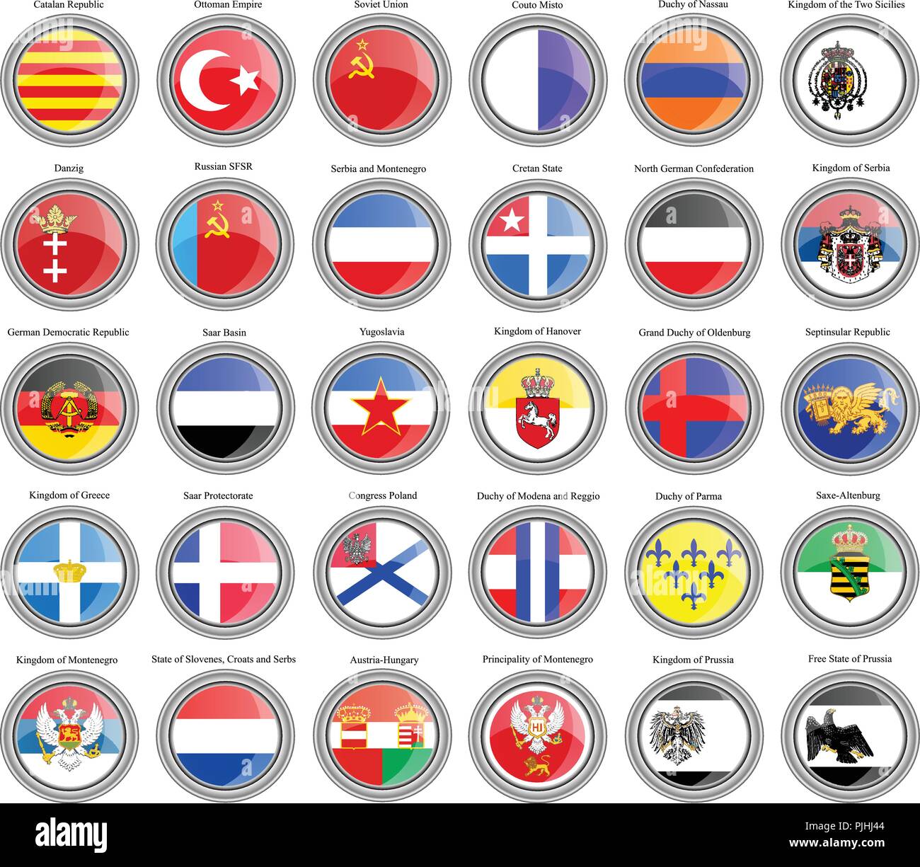 Reihe von Icons. Flaggen der ehemaligen Länder in Europa. Vektor. Stock Vektor