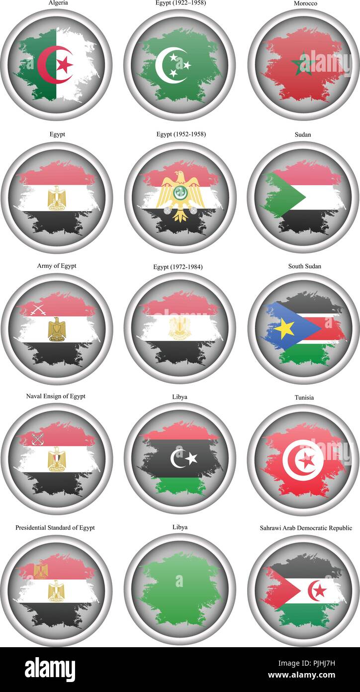 Reihe von Icons. Flaggen der Nord Afrika. Vektor. Stock Vektor