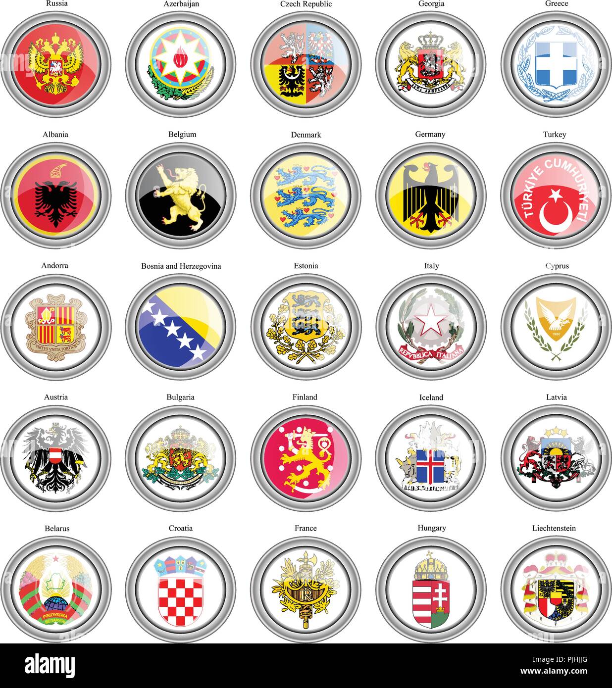 Reihe von Icons. Wappen der Europäischen Länder. Stock Vektor