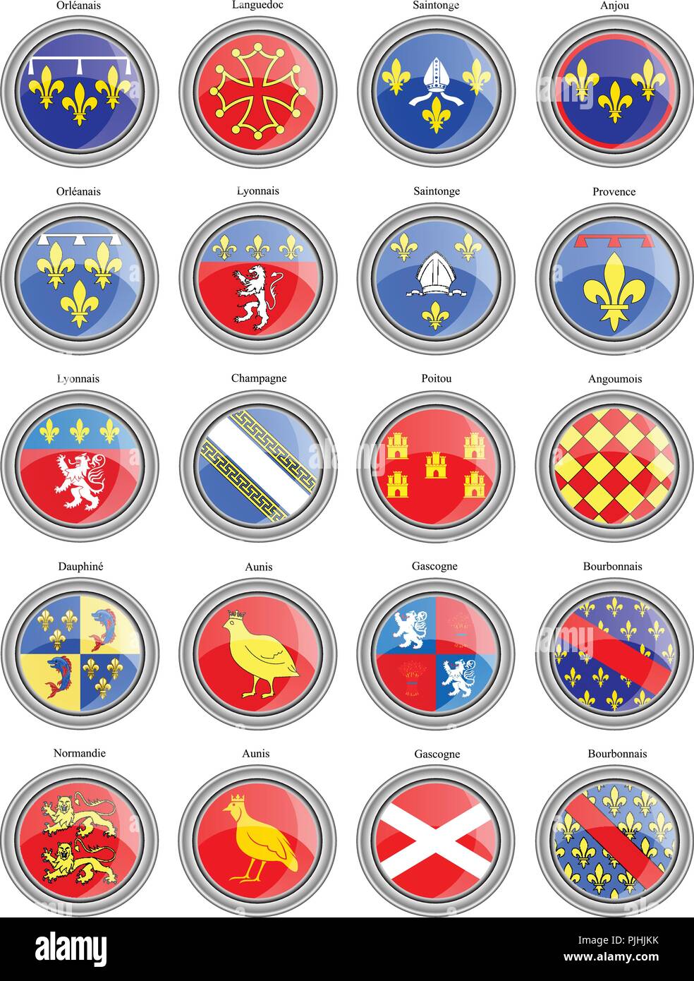 Reihe von Icons. Regionen von Frankreich Fahnen. Stock Vektor