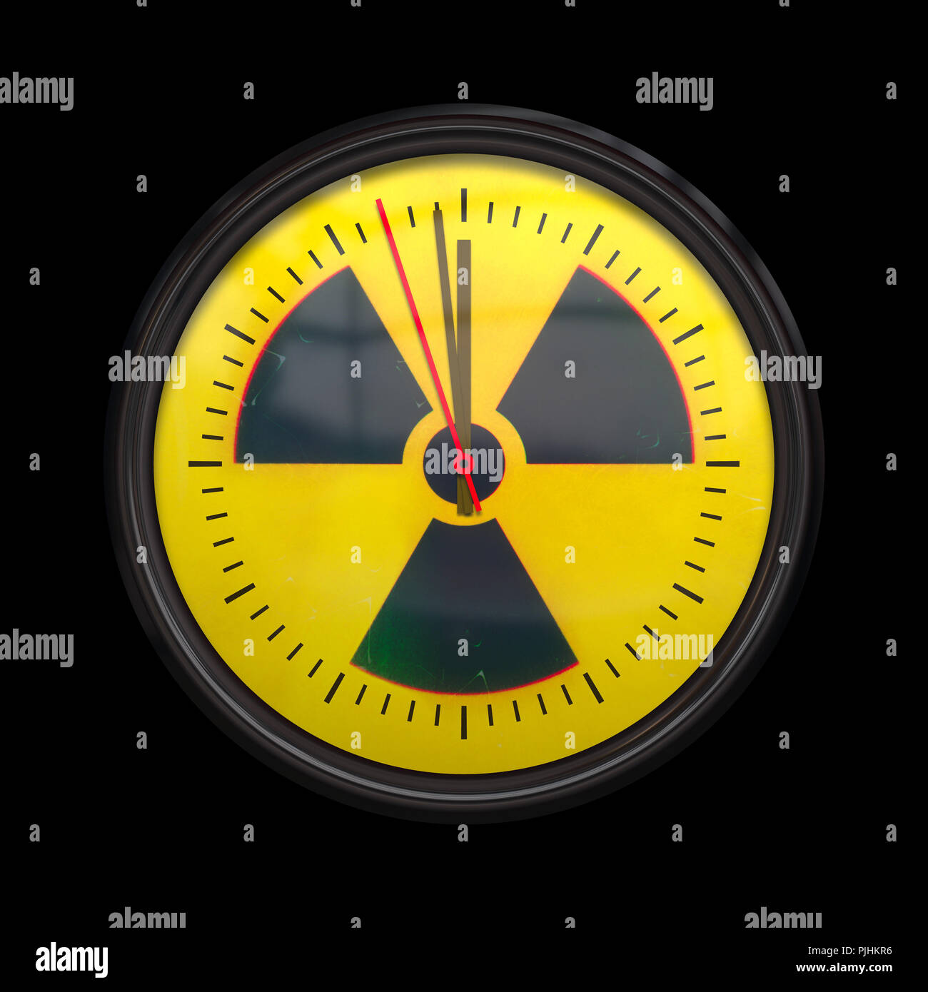 Ein Bild von einem radioaktiven Uhr drei Sekunden bis 12.00 Uhr Stockfoto