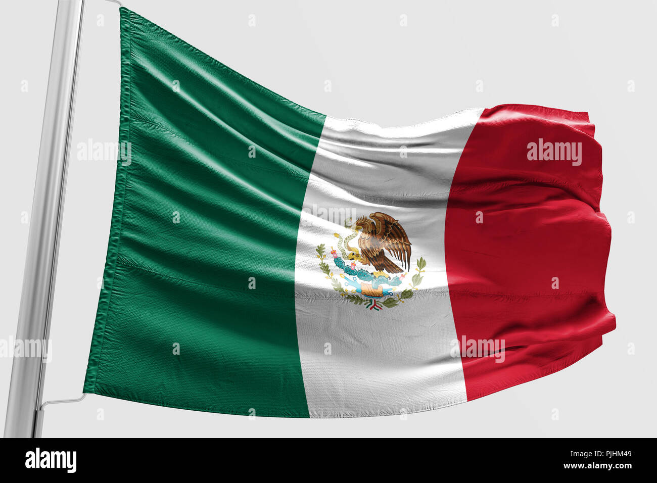 Isolierte mexikanische Flagge schwenkten 3d Realistische mexikanische Flagge gerendert Stockfoto