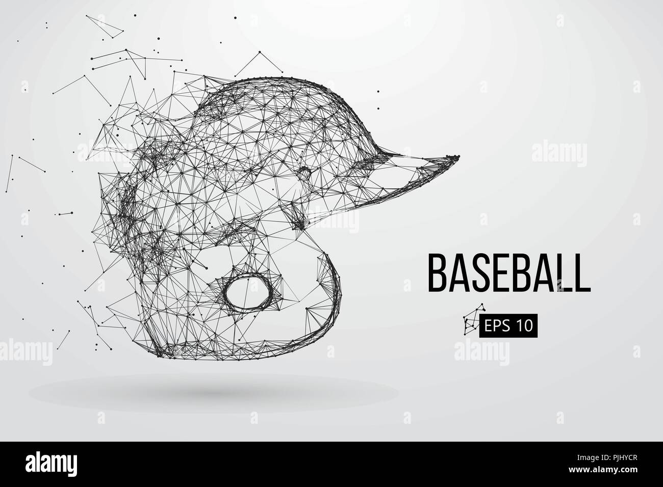 Silhouette einer Baseball Helm. Punkte, Linien, Dreiecke, Text, Farbe, Effekte und Hintergrund auf einem separaten Layer, Farbe kann mit einem Klick geändert werden. Stock Vektor