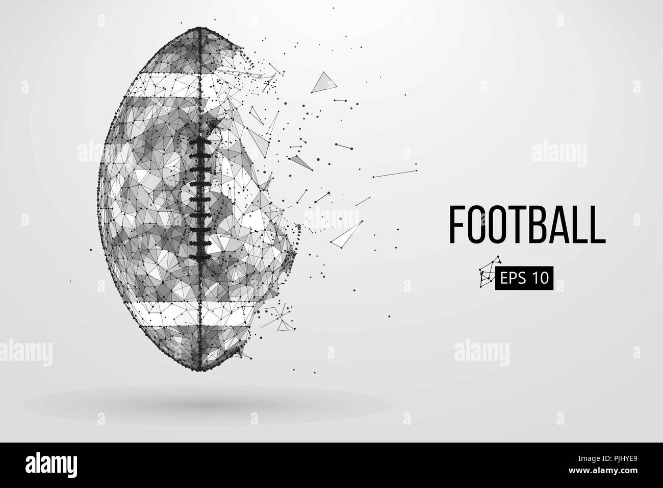Silhouette einer Fußball-Ball. Punkte, Linien, Dreiecke, Text, Farbe, Effekte und Hintergrund auf einem separaten Layer, Farbe kann mit einem Klick geändert werden. Vec Stock Vektor