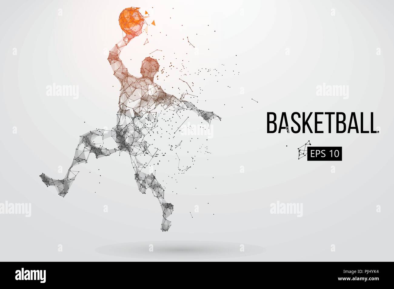 Silhouette eines Basketballspielers. Punkte, Linien, Dreiecke, Farbeffekte und Hintergrund auf einem separaten Layer, Farbe kann mit einem Klick geändert werden. Vecto Stock Vektor