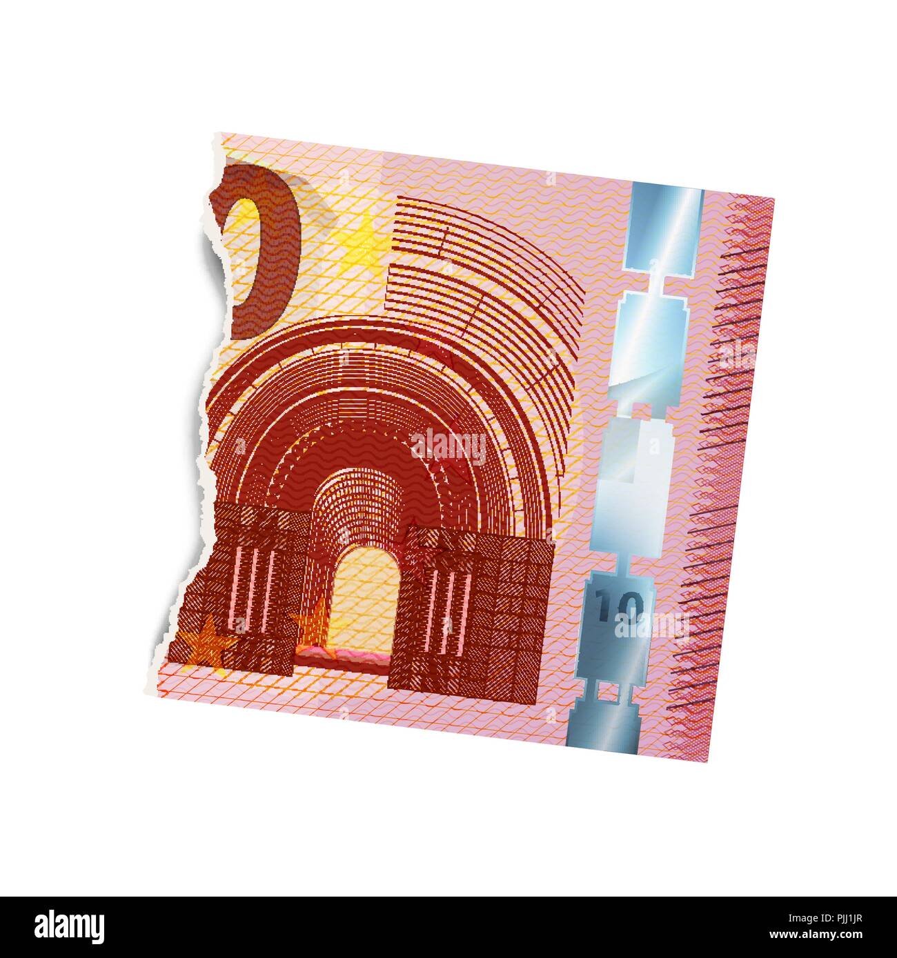 Realistische dummy von halb zehn Euro Banknote in zwei Stücke gerissen Stock Vektor
