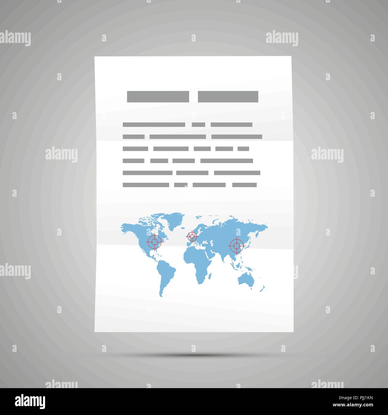 Mit world map-Report, A4 Format Dokument Symbol auf Grau Stock Vektor