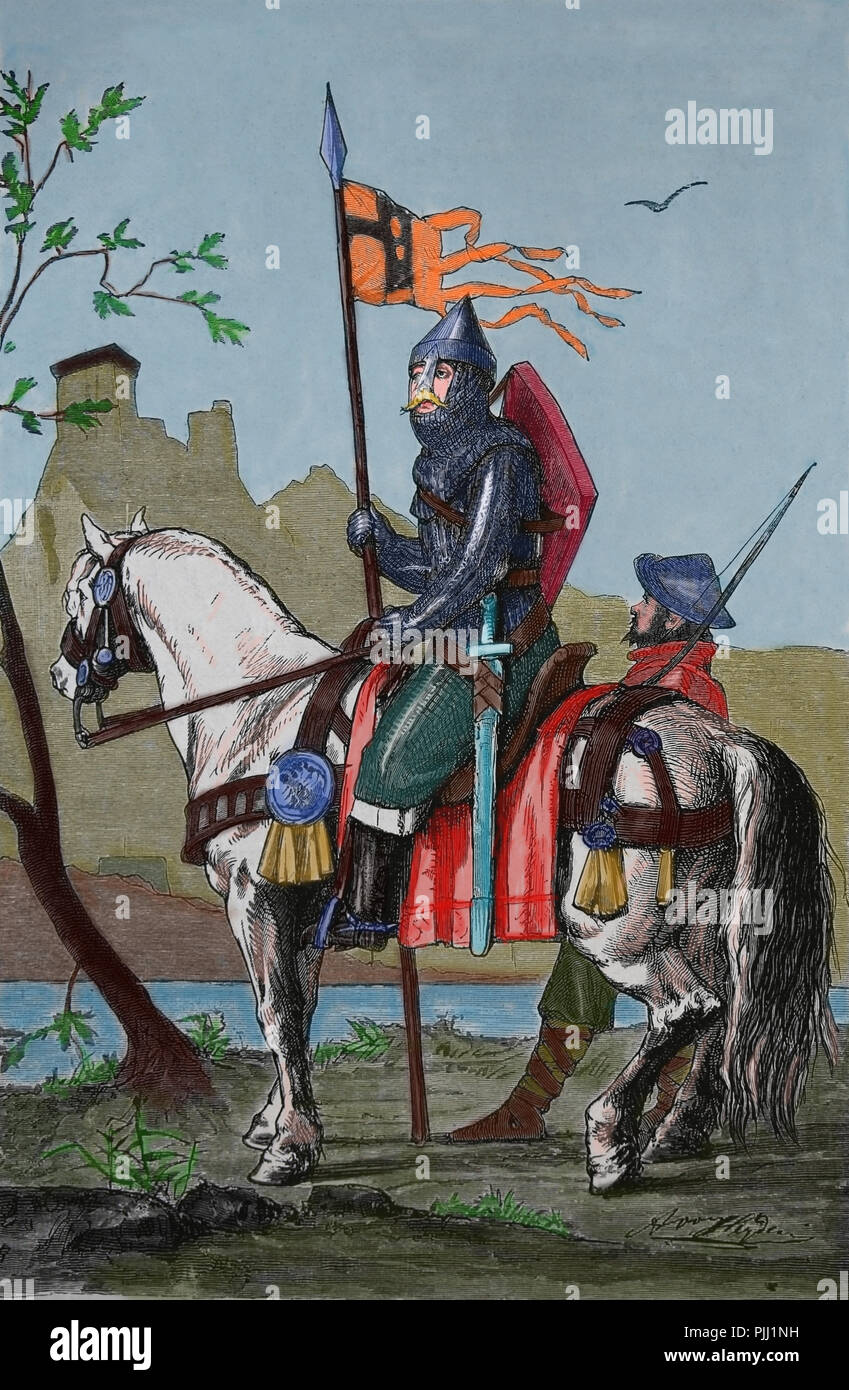 Ottonischen Dynastie. 10. bis 11. Jahrhundert. Deutschland. Reiterkrieger. Gravur der Germania, 1882. Stockfoto