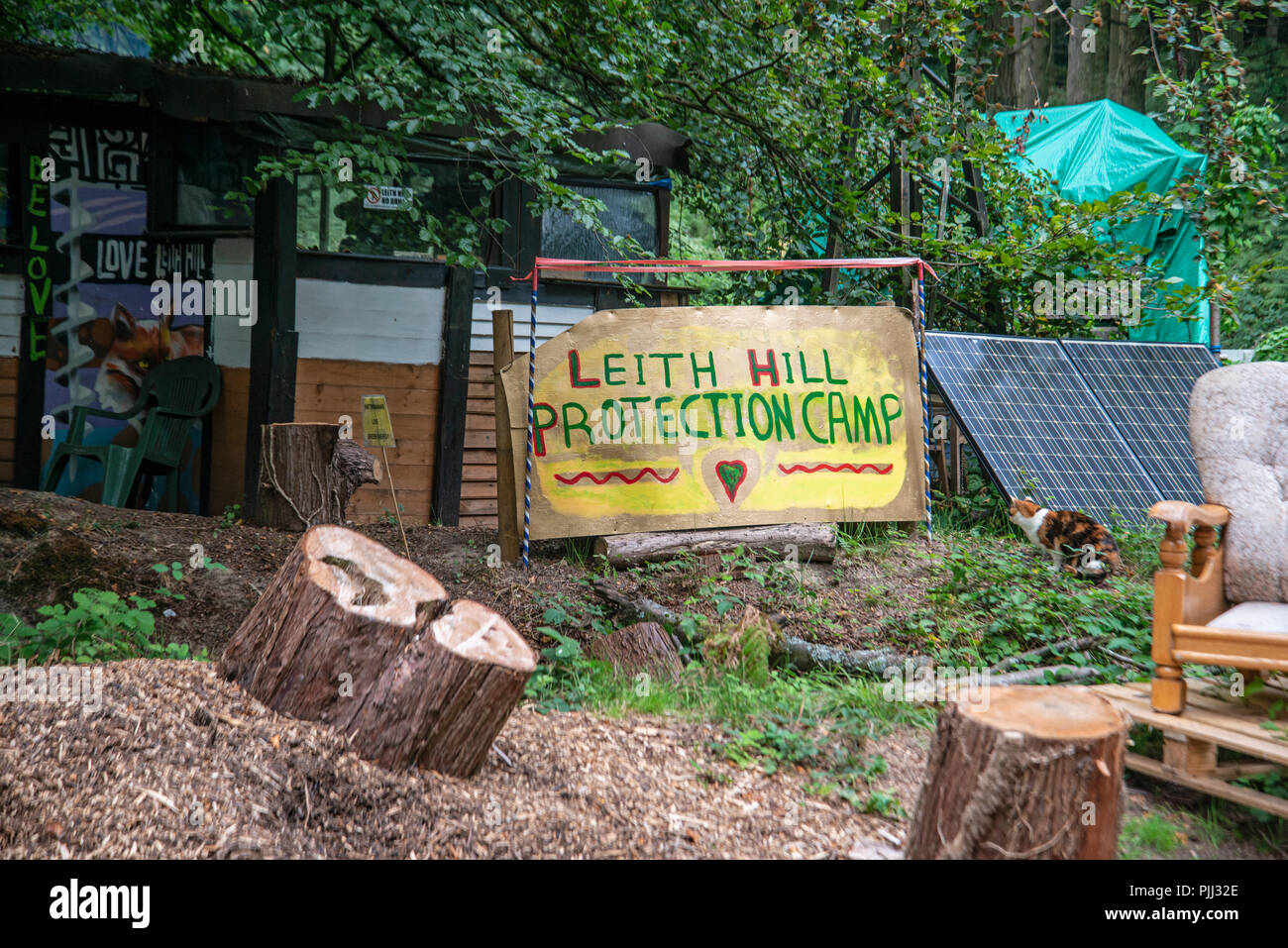 Anti-Fracking Zeichen, Leith Hill, Surrey, Großbritannien. September, 2018 Stockfoto