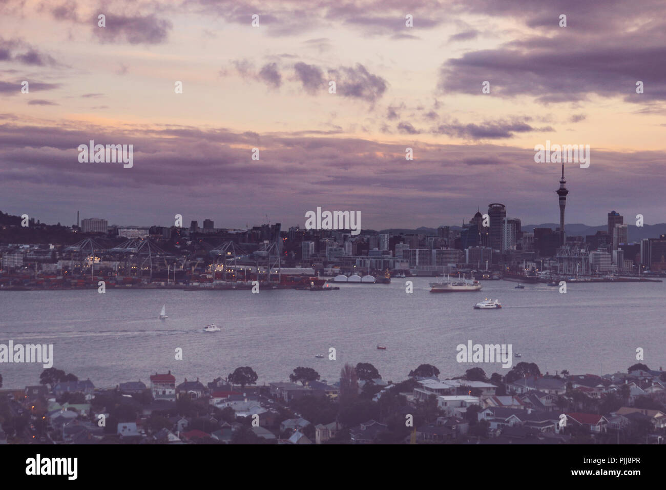 Skyline von Auckland und Hauraki Golf Panoramablick vom Mount Victoria in Devonport, Neuseeland Stockfoto